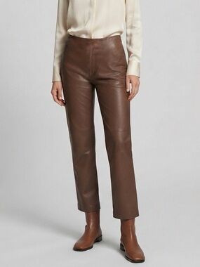 Danier Brown Leather Straight Leg Pants  Size 12 Mid Rise